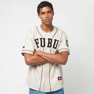FUBU College Leather Baseball Jersey creme/black/brown